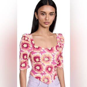 Free People Give Me More Pink Multi Floral Half Sleeve Crop Top Pop Combo Medium